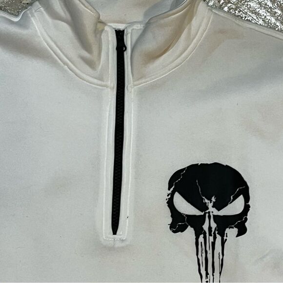 Skull design men’s zip neck white pullover zip up neck open hem size Large - Picture 6 of 10